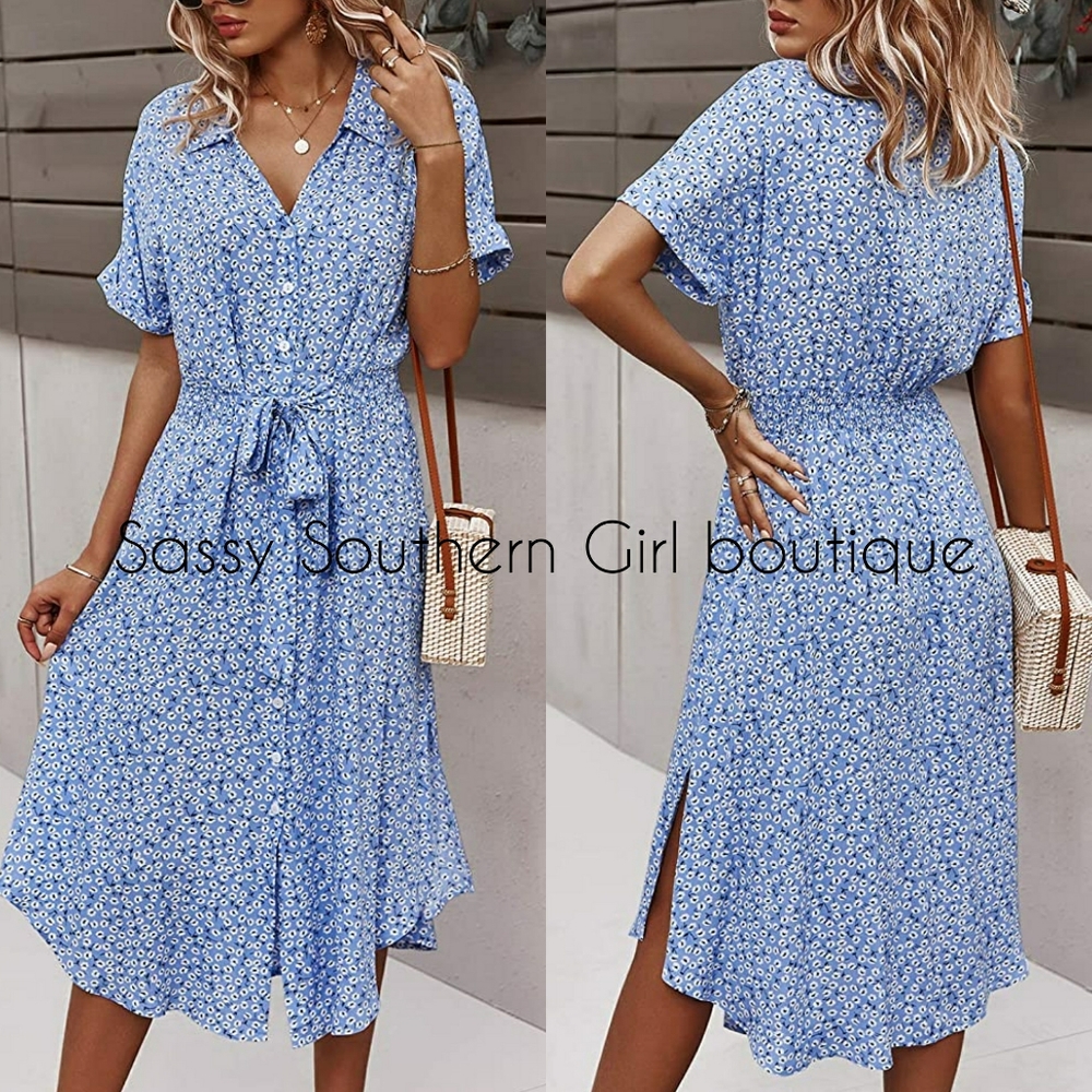 🆕⭐ Boho blue floral midi dress